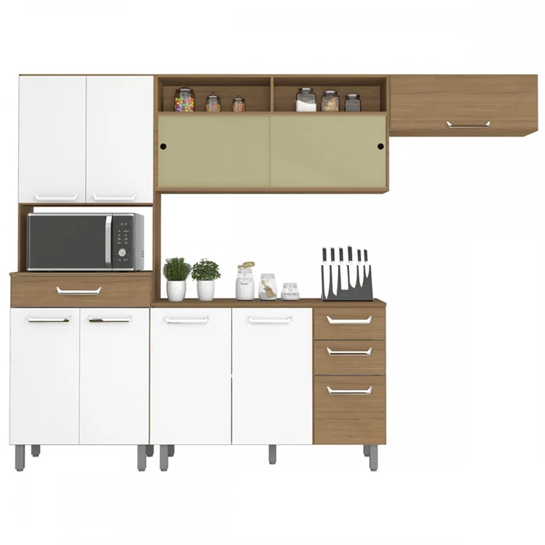 Cozinha Completa Viena 10 Portas 3 Gavetas Carvalho/Branco  2