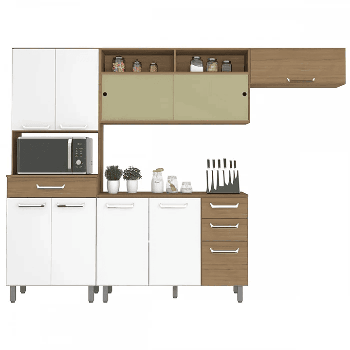 Cozinha Completa Viena 10 Portas 3 Gavetas Carvalho/Branco  2