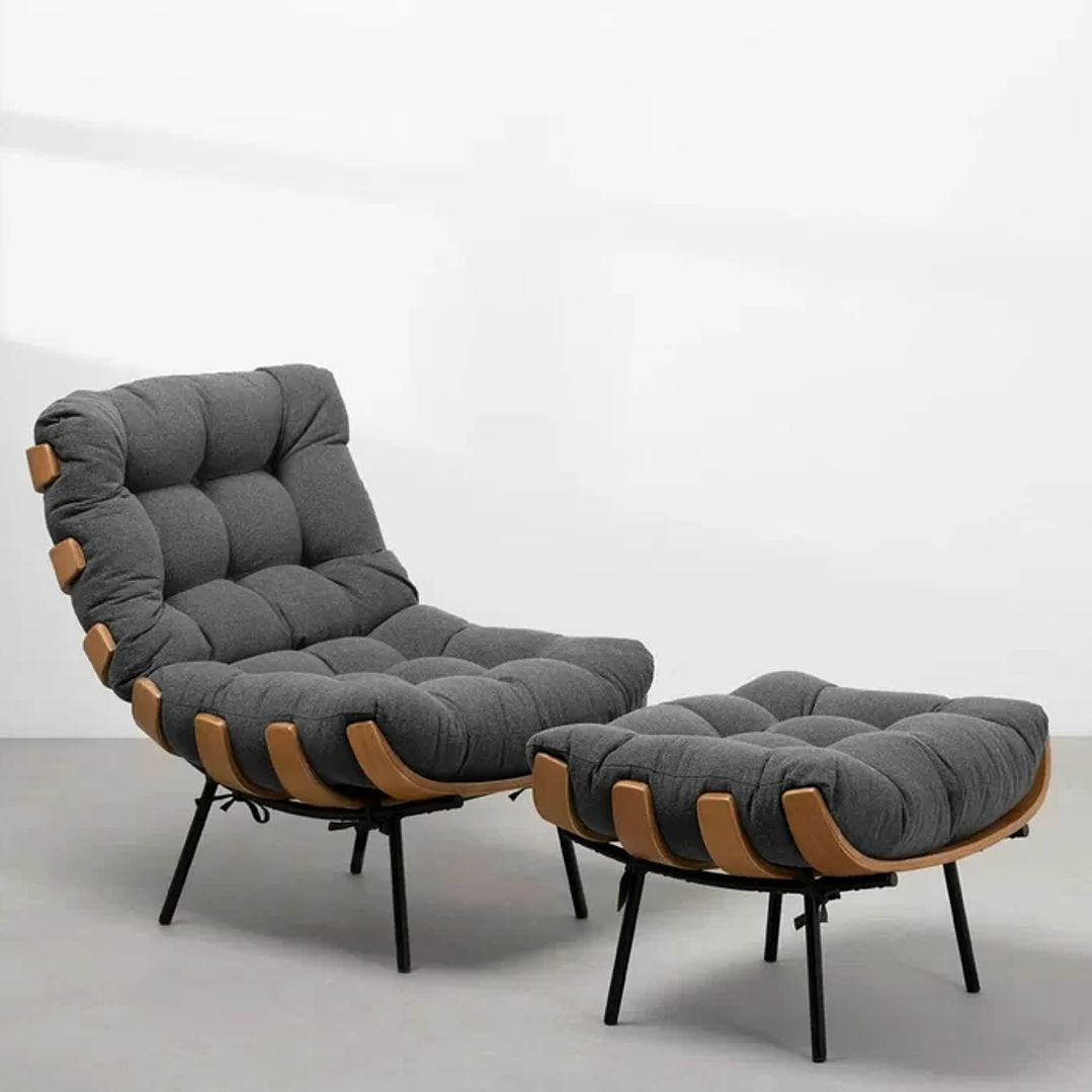 Kit Poltrona Costela com Puff para Sala Linho  2