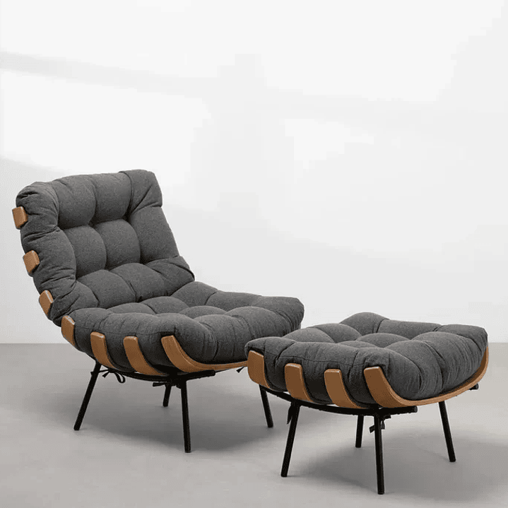 Kit Poltrona Costela com Puff para Sala Linho  2