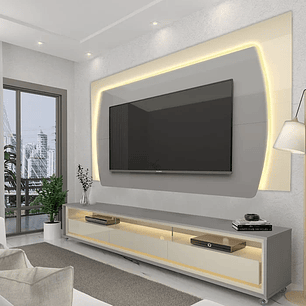 Rack com Painel Para TV até 75 Polegadas com LED Elegance Cinza/Off White