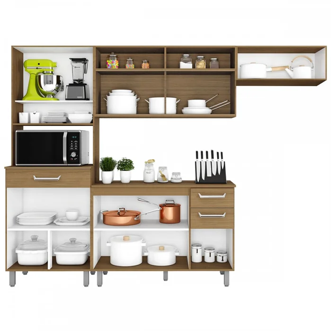 Cozinha Completa Viena 10 Portas 3 Gavetas Carvalho/Branco  3