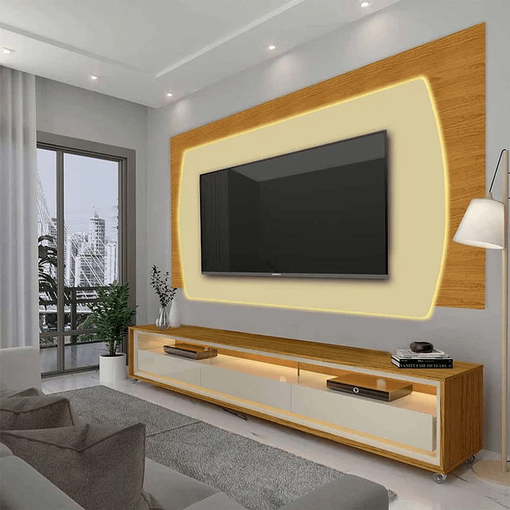 Rack com Painel Para TV até 75 Polegadas com LED Elegance Cinza/Off White 2