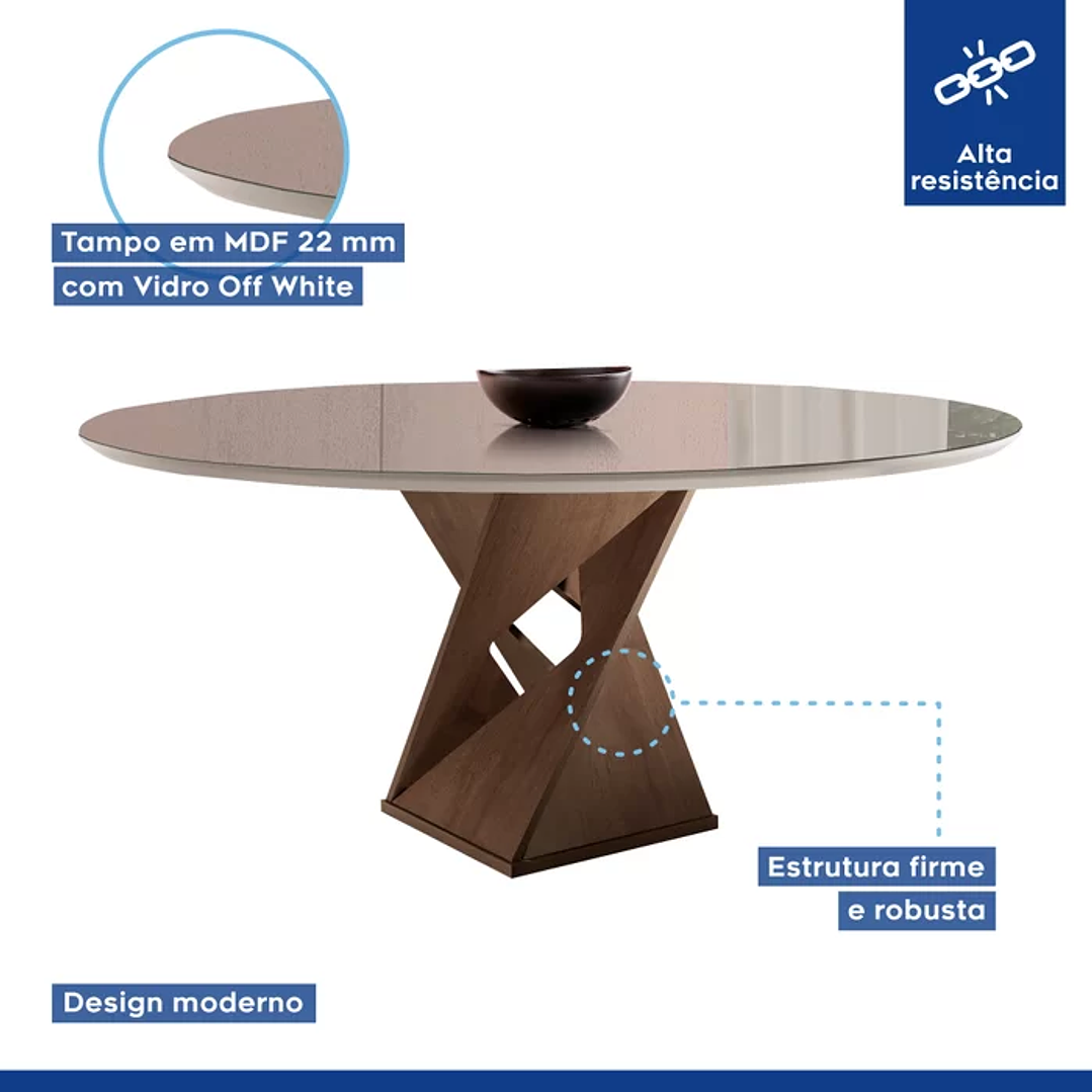 Conjunto Mesa Redonda com Vidro e 4 Cadeiras Tampo Barcelona Cinamomo/Off White/Suede  4