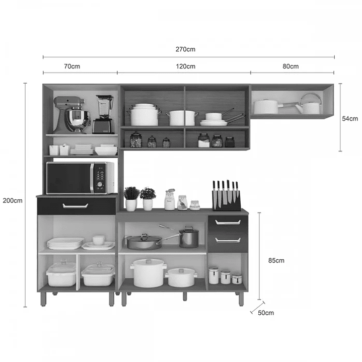 Cozinha Completa Viena 10 Portas 3 Gavetas Carvalho/Branco  4