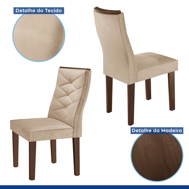 Conjunto Mesa Redonda com Vidro e 4 Cadeiras Tampo Barcelona Cinamomo/Off White/Suede  7