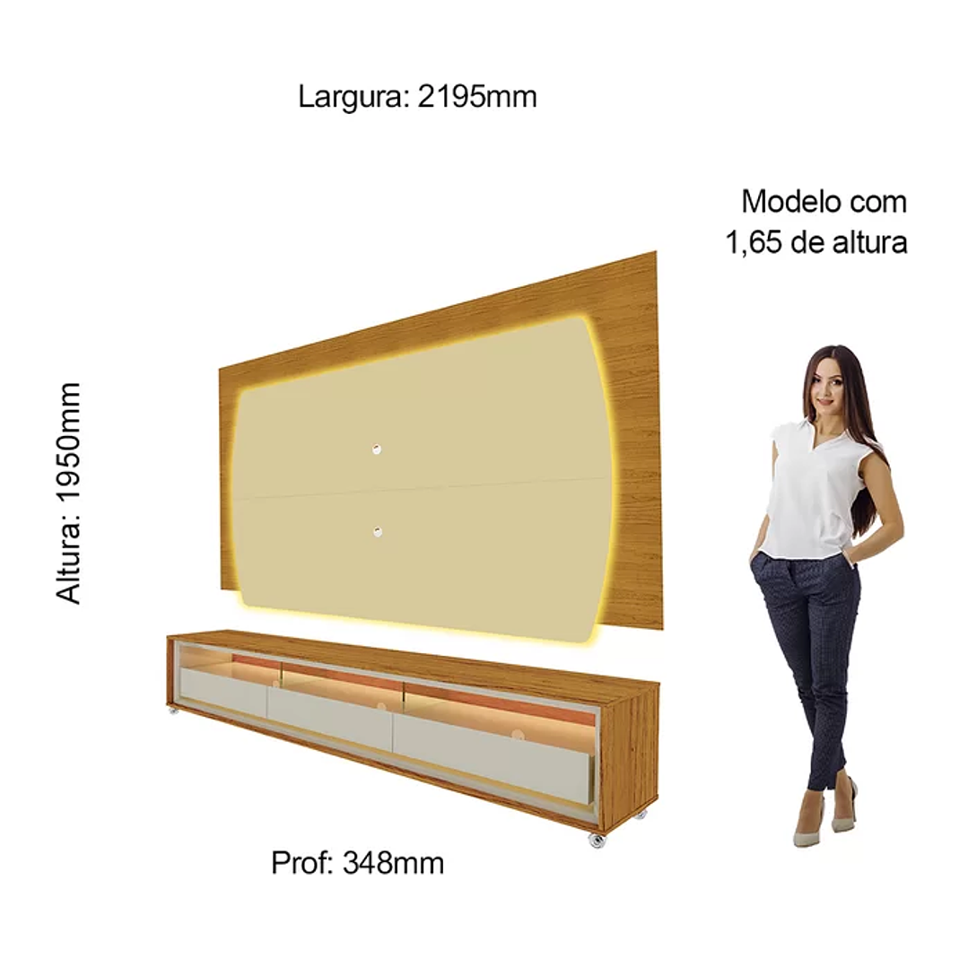 Rack com Painel Para TV até 75 Polegadas com LED Elegance Cinza/Off White 5