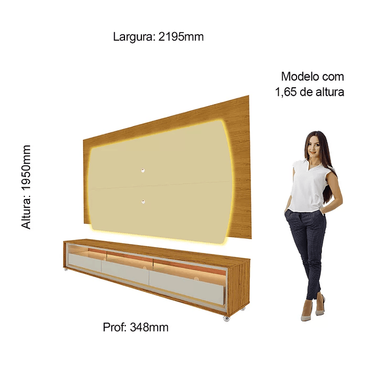 Rack com Painel Para TV até 75 Polegadas com LED Elegance Cinza/Off White 5
