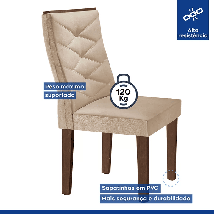 Conjunto Mesa Redonda com Vidro e 4 Cadeiras Tampo Barcelona Cinamomo/Off White/Suede  8