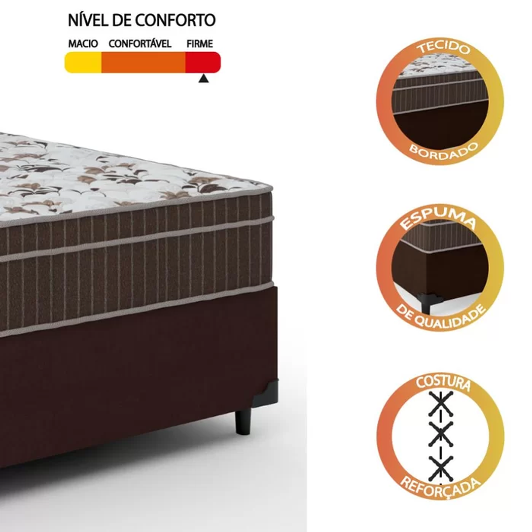 Cama Box Casal Colchão Espuma Orthoface Polar 138x188x25cm Marrom - Suporta Até 120kg Por Pessoa 5