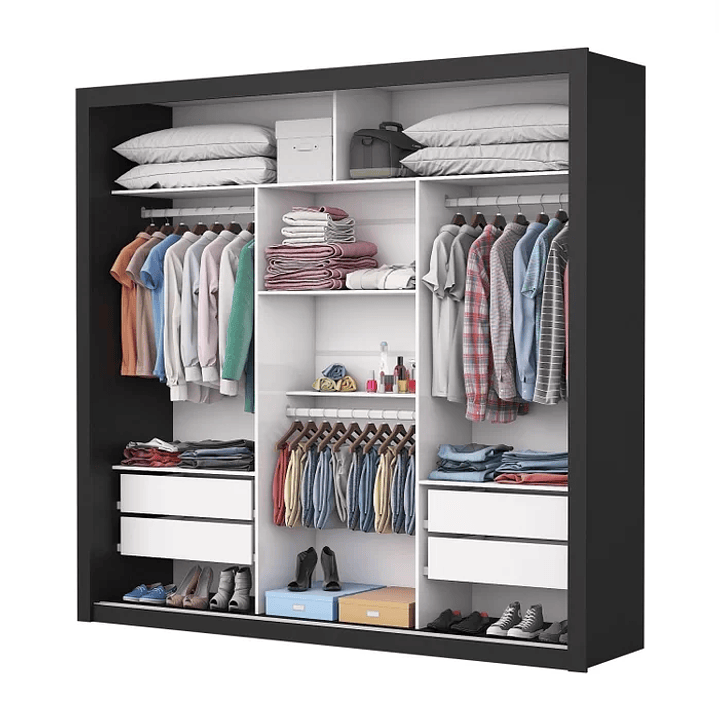Guarda-Roupa Casal 4 Espelhos 3 Portas de Correr 4 Gavetas Plus  4