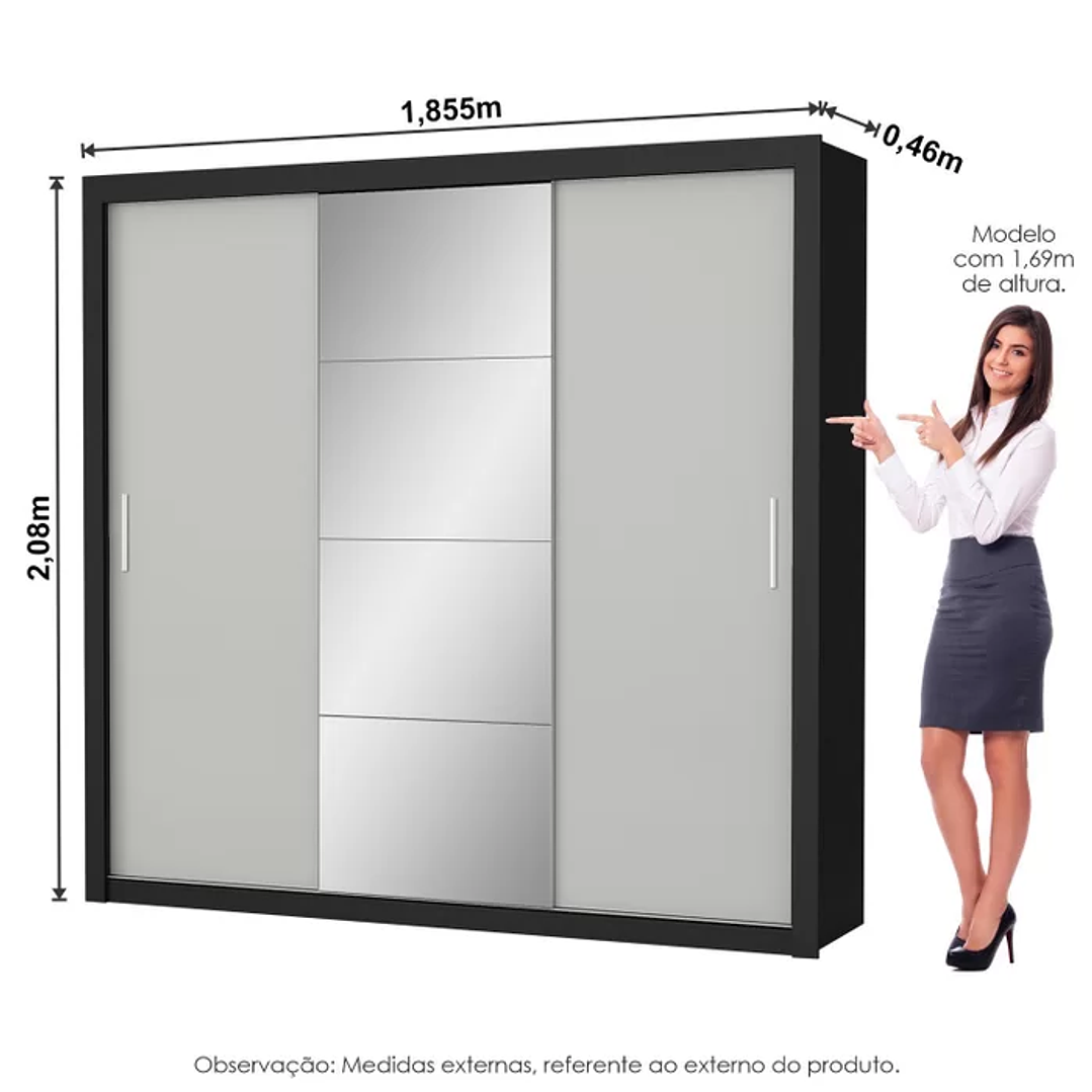 Guarda-Roupa Casal 4 Espelhos 3 Portas de Correr 4 Gavetas Plus  6