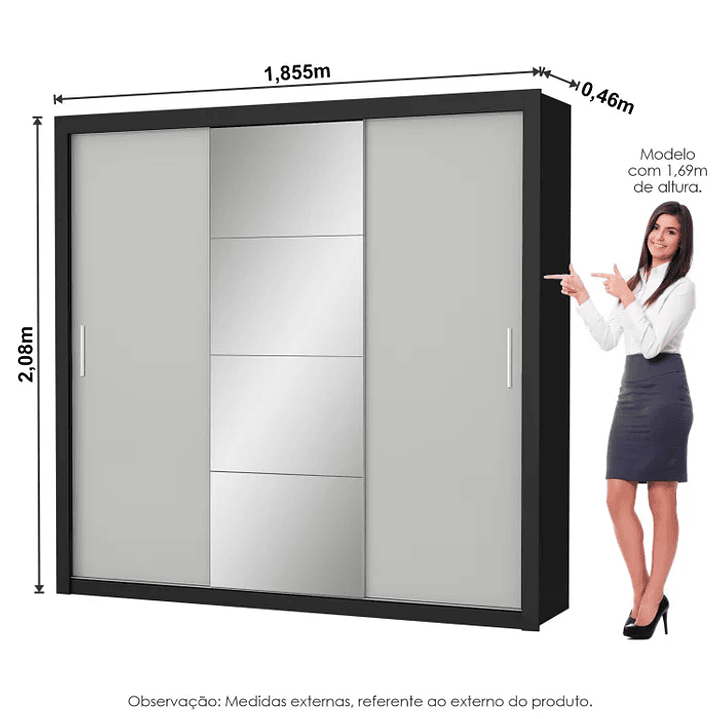 Guarda-Roupa Casal 4 Espelhos 3 Portas de Correr 4 Gavetas Plus  6