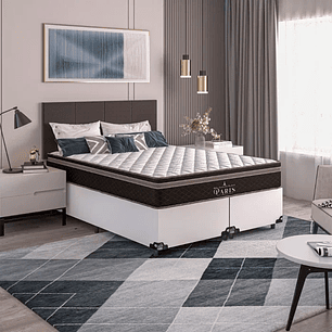 Cama Box Casal Bipartido + Colchão Paris Molas Ensacadas Pocket - 61x138x188cm - e-Shop Casa - Couro Branco