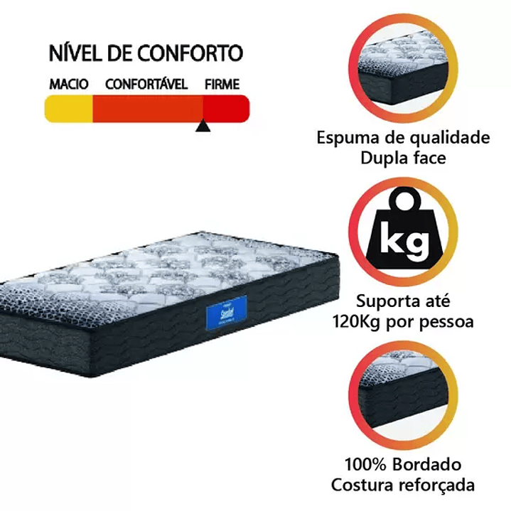 Colchão Solteiro Espuma D33 Double Face 88x188x22cm Preto / Branco Probel - Suporta até 120kg por Pessoa 3