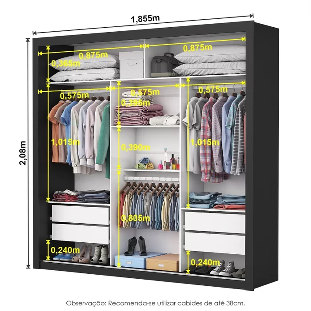 Guarda-Roupa Casal 4 Espelhos 3 Portas de Correr 4 Gavetas Plus  7