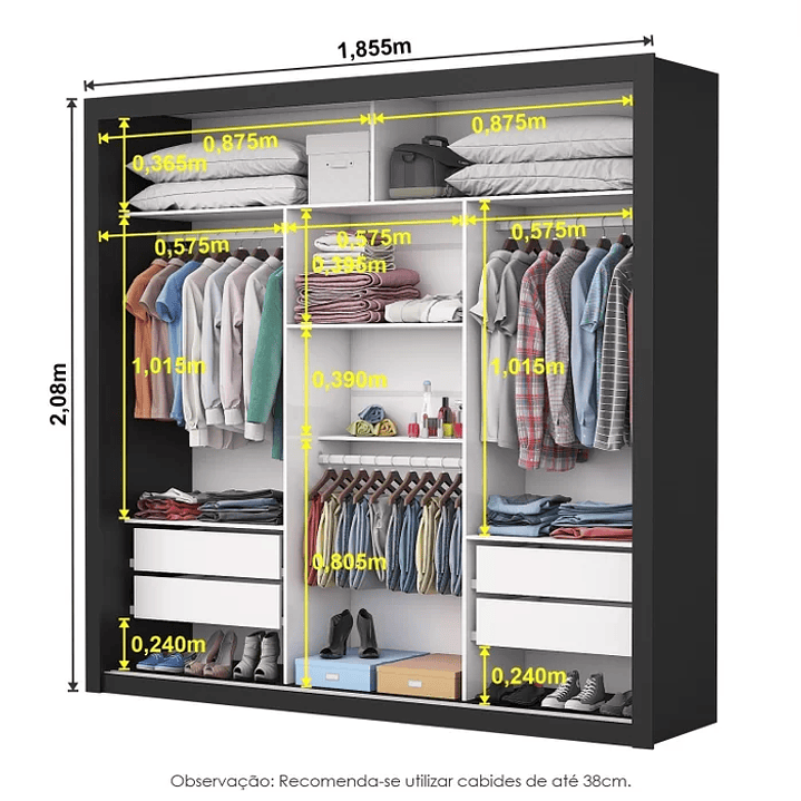 Guarda-Roupa Casal 4 Espelhos 3 Portas de Correr 4 Gavetas Plus  7