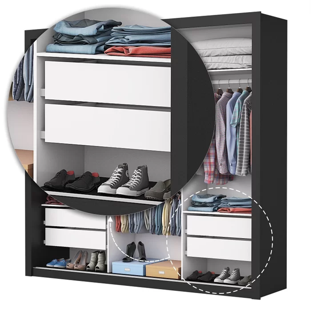 Guarda-Roupa Casal 4 Espelhos 3 Portas de Correr 4 Gavetas Plus  8
