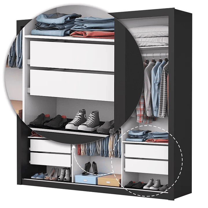 Guarda-Roupa Casal 4 Espelhos 3 Portas de Correr 4 Gavetas Plus  8