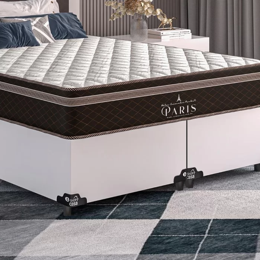 Cama Box Casal Bipartido + Colchão Paris Molas Ensacadas Pocket - 61x138x188cm - e-Shop Casa - Couro Branco 3