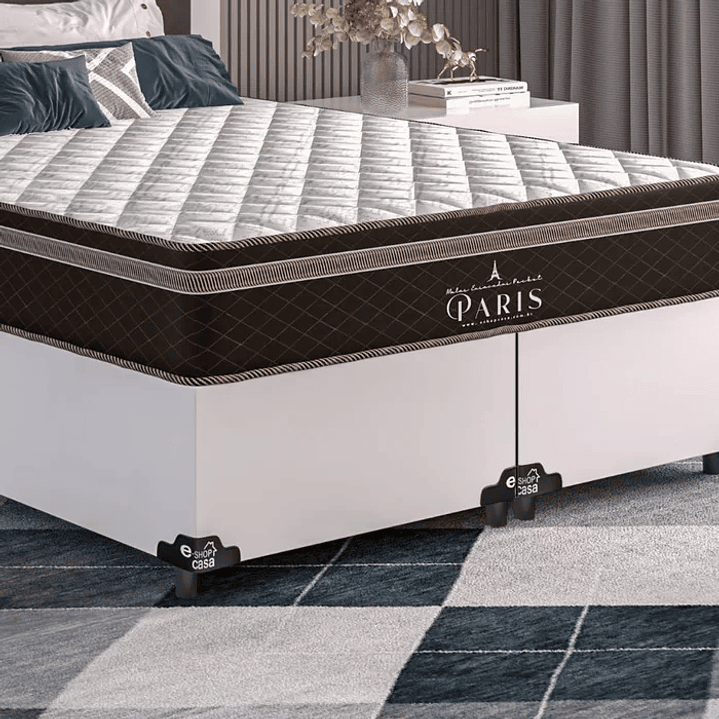 Cama Box Casal Bipartido + Colchão Paris Molas Ensacadas Pocket - 61x138x188cm - e-Shop Casa - Couro Branco 3