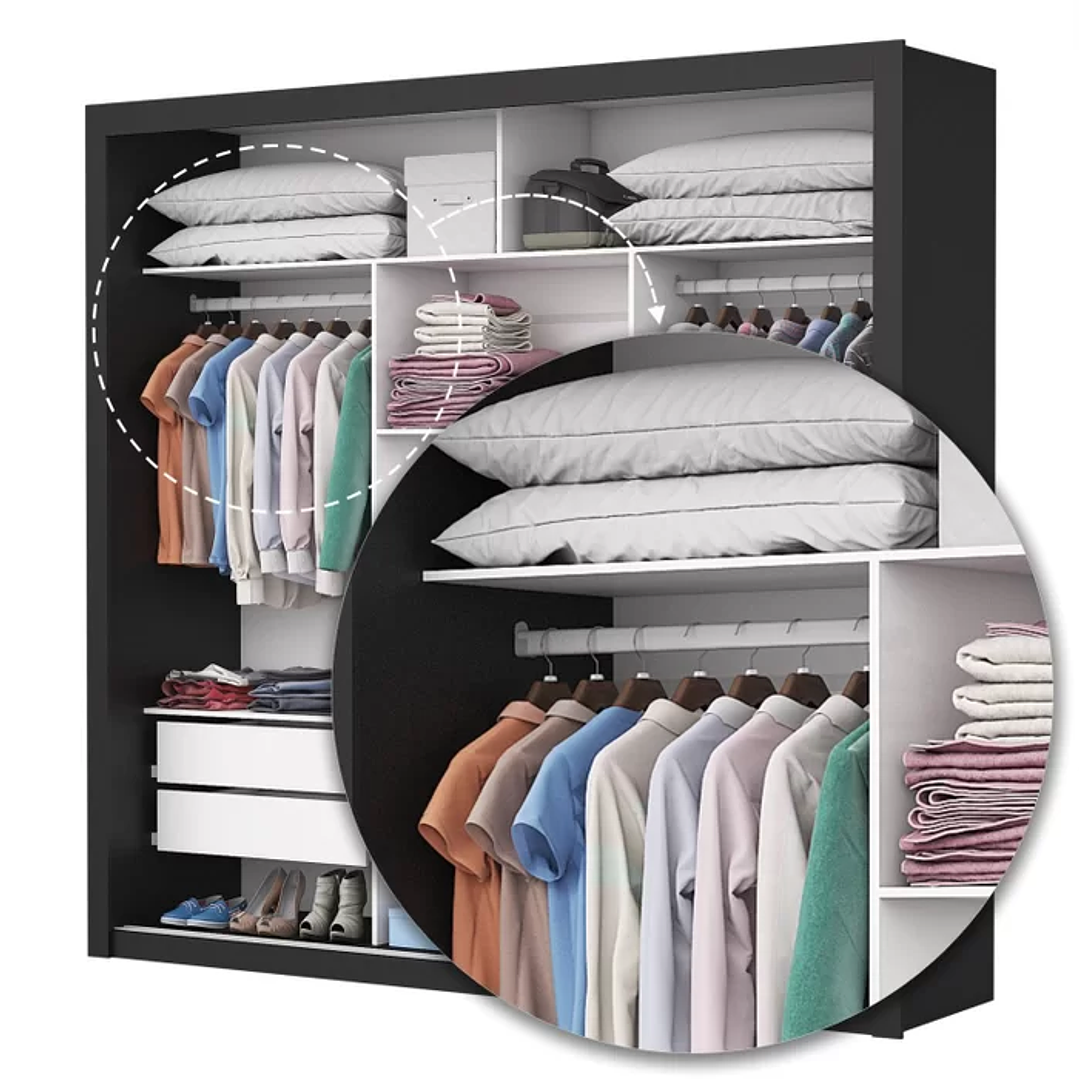 Guarda-Roupa Casal 4 Espelhos 3 Portas de Correr 4 Gavetas Plus  9