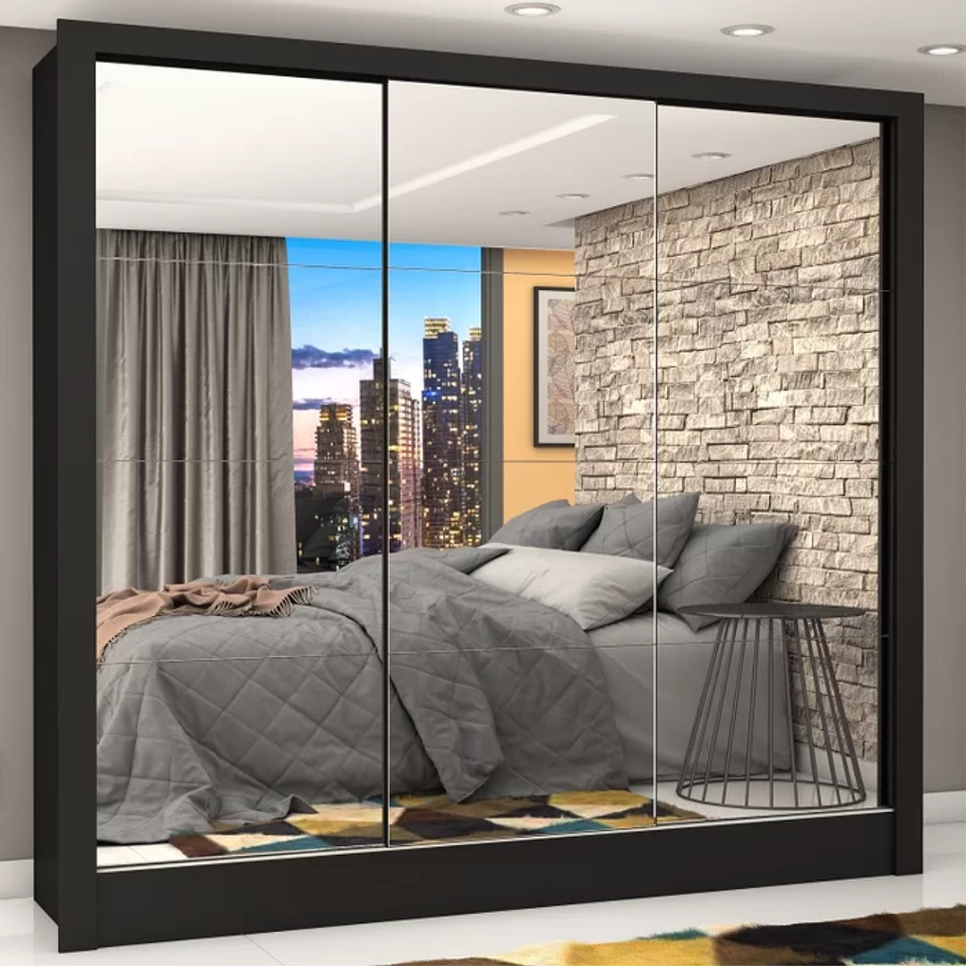 Guarda-Roupa Casal com Espelho 3 Portas de Correr Flórida  2