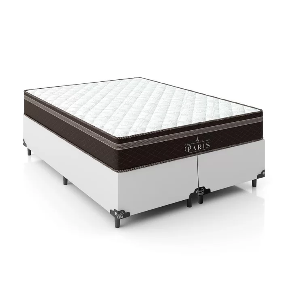 Cama Box Casal Bipartido + Colchão Paris Molas Ensacadas Pocket - 61x138x188cm - e-Shop Casa - Couro Branco 4