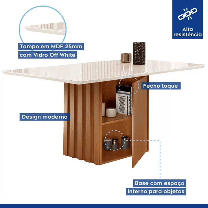 Conjunto Sala de Jantar Mesa Tampo Slim Plus Vidro 120x90cm com 4 Cadeiras Elis Cinamomo/Off White/Suede Cinza 4