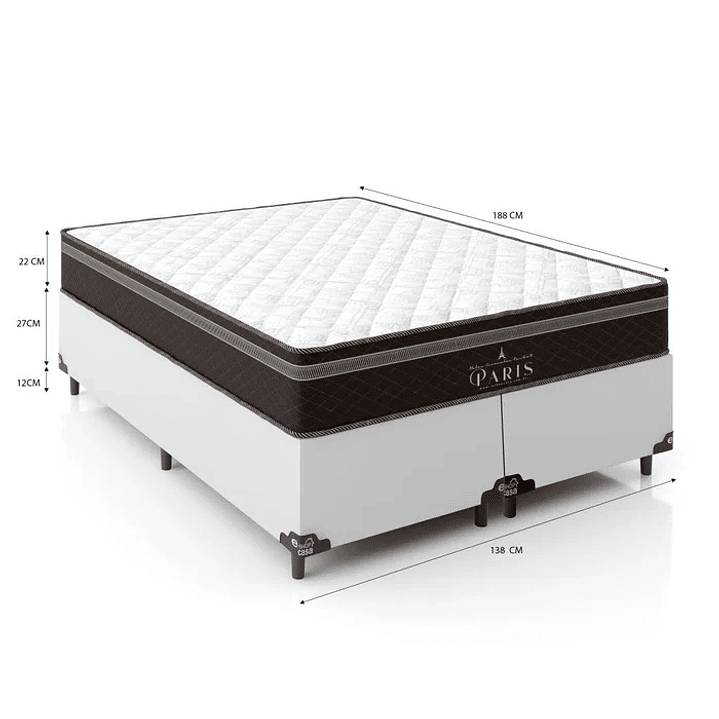 Cama Box Casal Bipartido + Colchão Paris Molas Ensacadas Pocket - 61x138x188cm - e-Shop Casa - Couro Branco 5