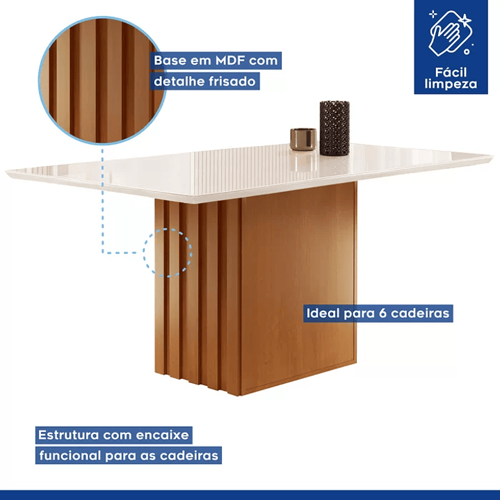 Conjunto Sala de Jantar Mesa Tampo Slim Plus Vidro 120x90cm com 4 Cadeiras Elis Cinamomo/Off White/Suede Cinza 5