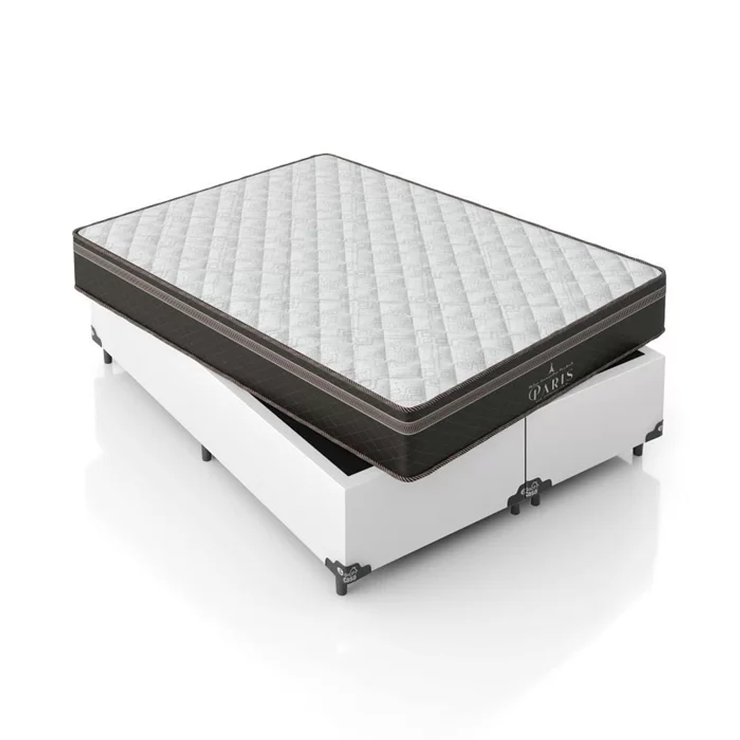 Cama Box Casal Bipartido + Colchão Paris Molas Ensacadas Pocket - 61x138x188cm - e-Shop Casa - Couro Branco 6