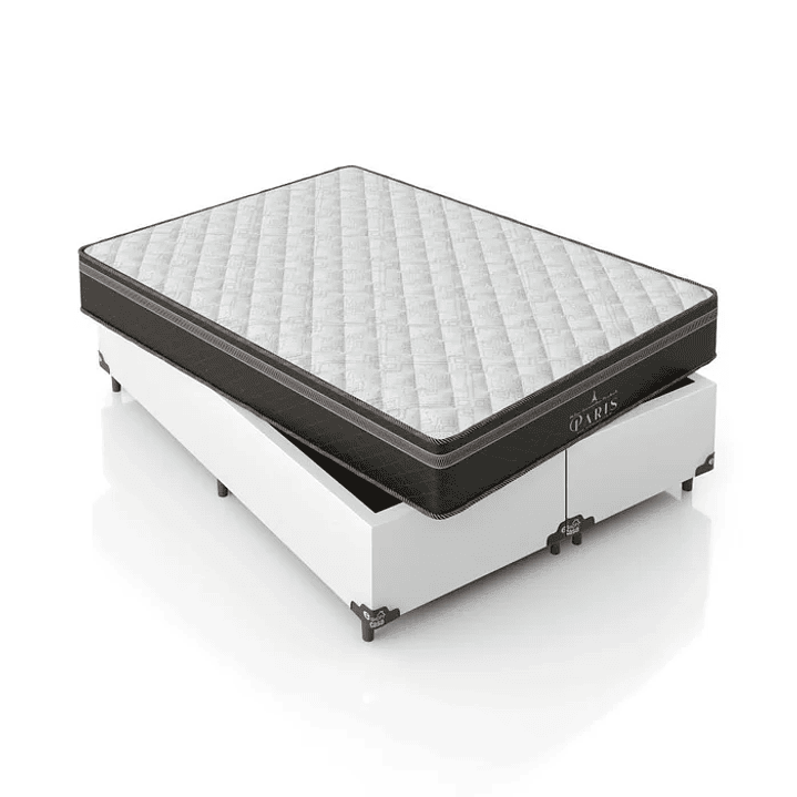 Cama Box Casal Bipartido + Colchão Paris Molas Ensacadas Pocket - 61x138x188cm - e-Shop Casa - Couro Branco 6