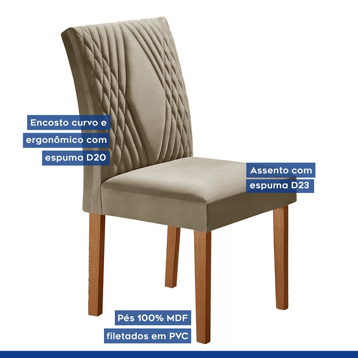 Conjunto Sala de Jantar Mesa Tampo Slim Plus Vidro 120x90cm com 4 Cadeiras Elis Cinamomo/Off White/Suede Cinza 6