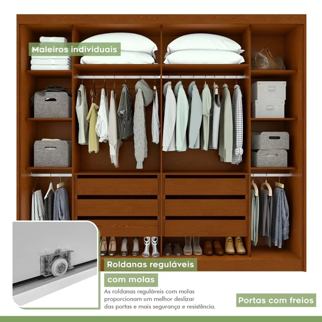 Guarda-Roupa Casal com Espelho 2 Portas de Correr 6 Gavetas Toronto Plus UV 12