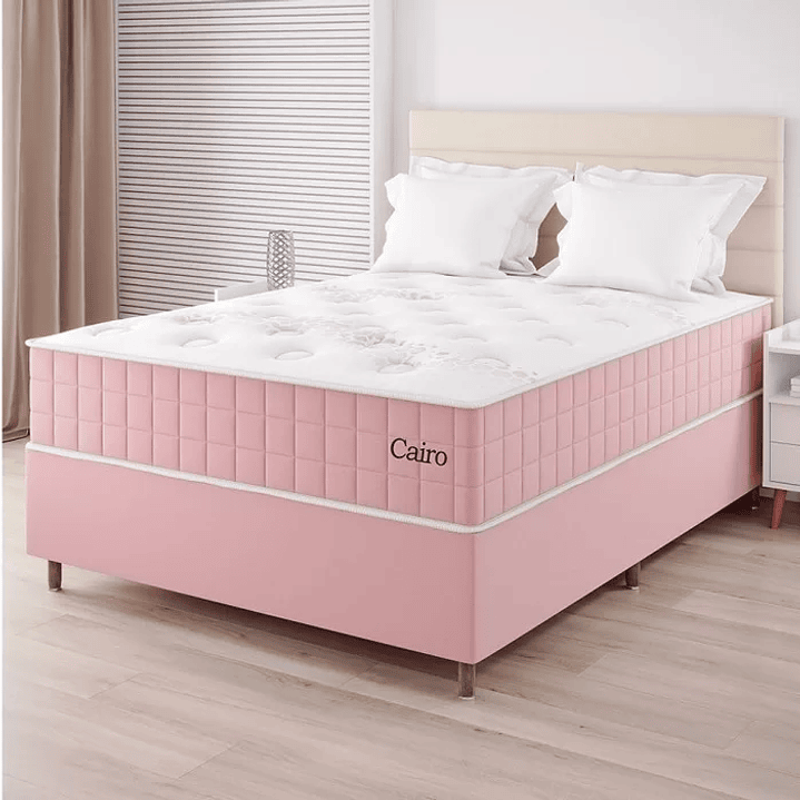 Conjunto Cama Box Casal Cairo Com Molas Ensacadas 138cmx188cmx67cm Rose 1