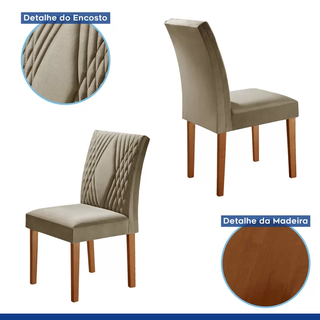 Conjunto Sala de Jantar Mesa Tampo Slim Plus Vidro 120x90cm com 4 Cadeiras Elis Cinamomo/Off White/Suede Cinza 7