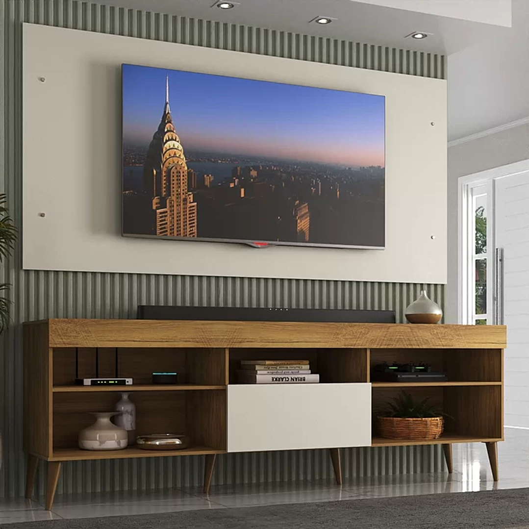 Rack com Painel para TV até 55 Polegadas 1 Porta 5 Nichos Retrô Preto 3