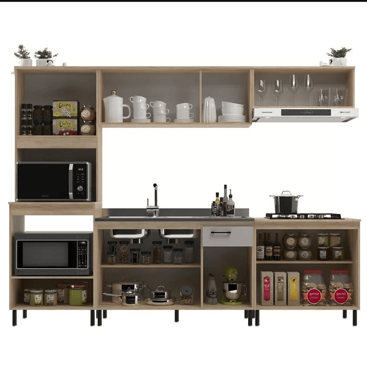 Cozinha Modulada 5 Peças 12 Portas e 1 Gaveta Aveiro Oak/Cinza Urbano 2