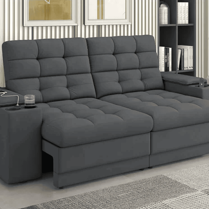 Sofá Confort Premium 1,70m Assento Retrátil/reclinável Porta Copos e Usb Suede  1