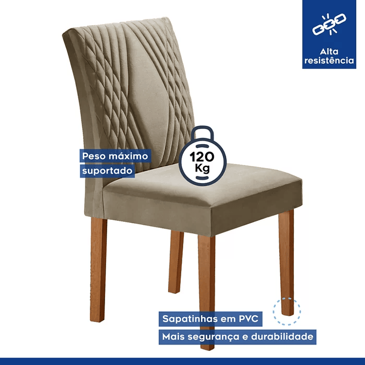 Conjunto Sala de Jantar Mesa Tampo Slim Plus Vidro 120x90cm com 4 Cadeiras Elis Cinamomo/Off White/Suede Cinza 8