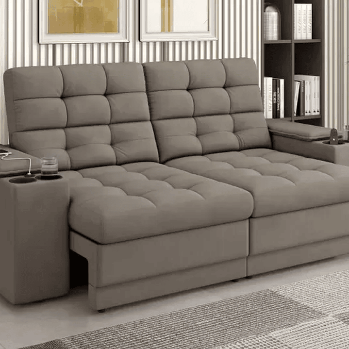 Sofá Confort Premium 1,70m Assento Retrátil/reclinável Porta Copos e Usb Suede  2