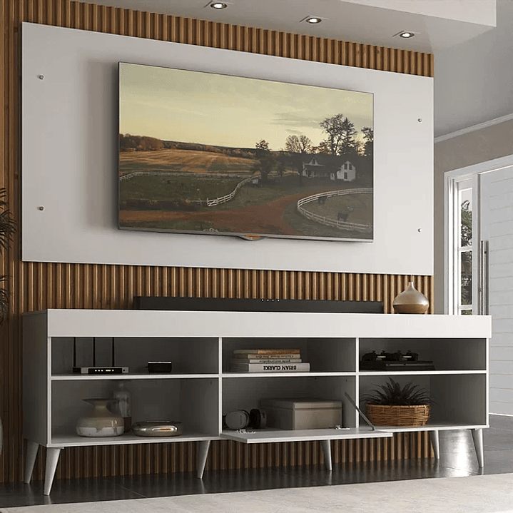 Rack com Painel para TV até 55 Polegadas 1 Porta 5 Nichos Retrô Preto 5