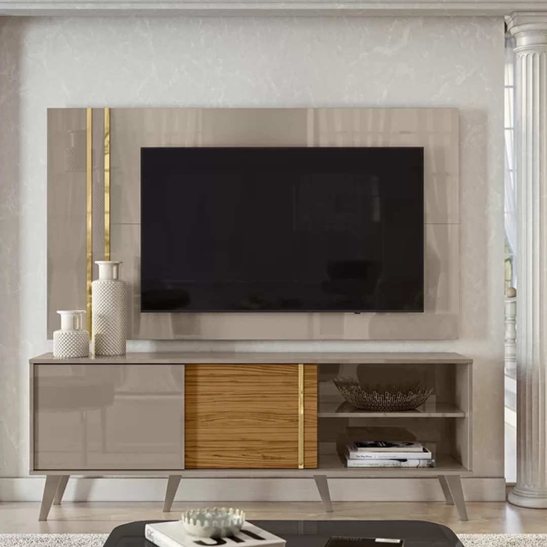 Rack com Painel para TV até 65 Polegadas 2 Portas Cronos Madetec Calacata/Offwhite 2