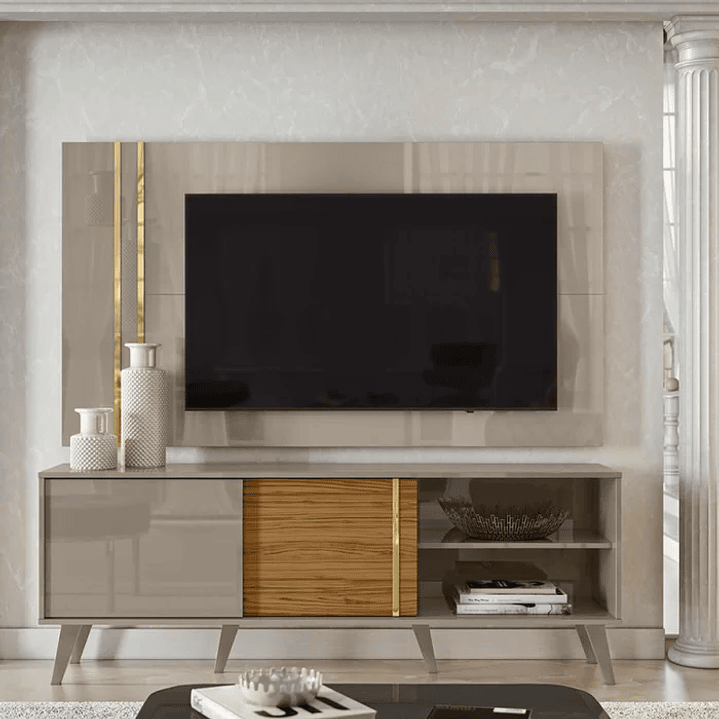 Rack com Painel para TV até 65 Polegadas 2 Portas Cronos Madetec Calacata/Offwhite 2