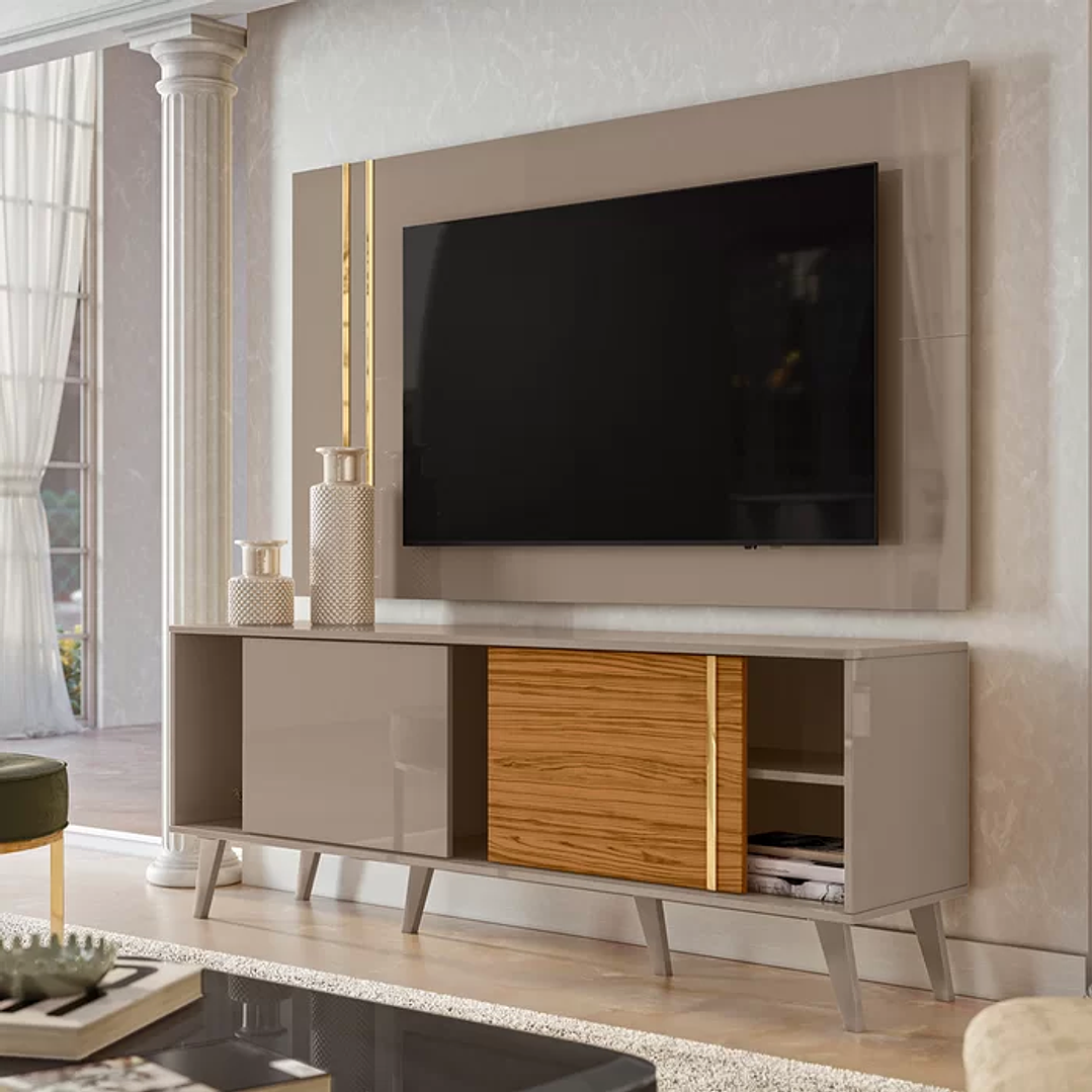Rack com Painel para TV até 65 Polegadas 2 Portas Cronos Madetec Calacata/Offwhite 3