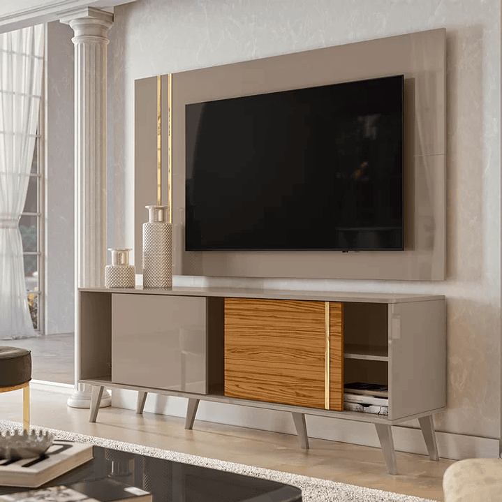 Rack com Painel para TV até 65 Polegadas 2 Portas Cronos Madetec Calacata/Offwhite 3