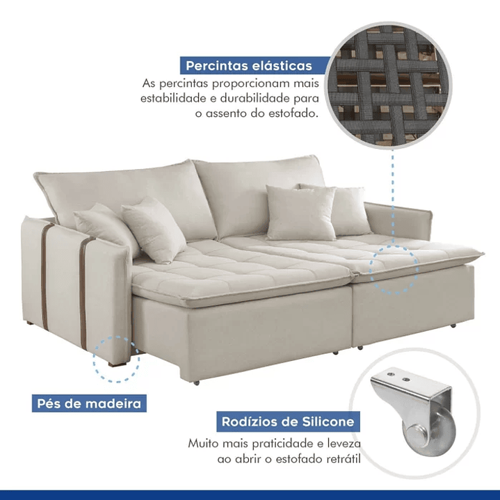 Sofá Cama 200cm em Madeira Eucalipto Detroid 10