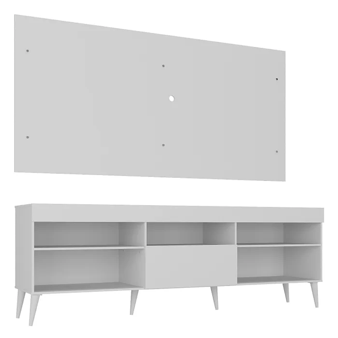 Rack com Painel para TV até 55 Polegadas 1 Porta 5 Nichos Retrô Preto 7