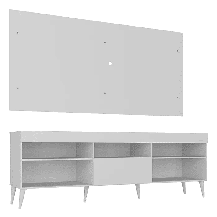 Rack com Painel para TV até 55 Polegadas 1 Porta 5 Nichos Retrô Preto 7